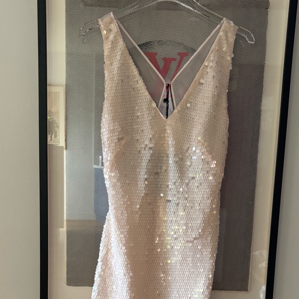 NWT Massimo Dutti Studio blush sequin dress with chiffon open back side slit  S - Picture 5 of 14